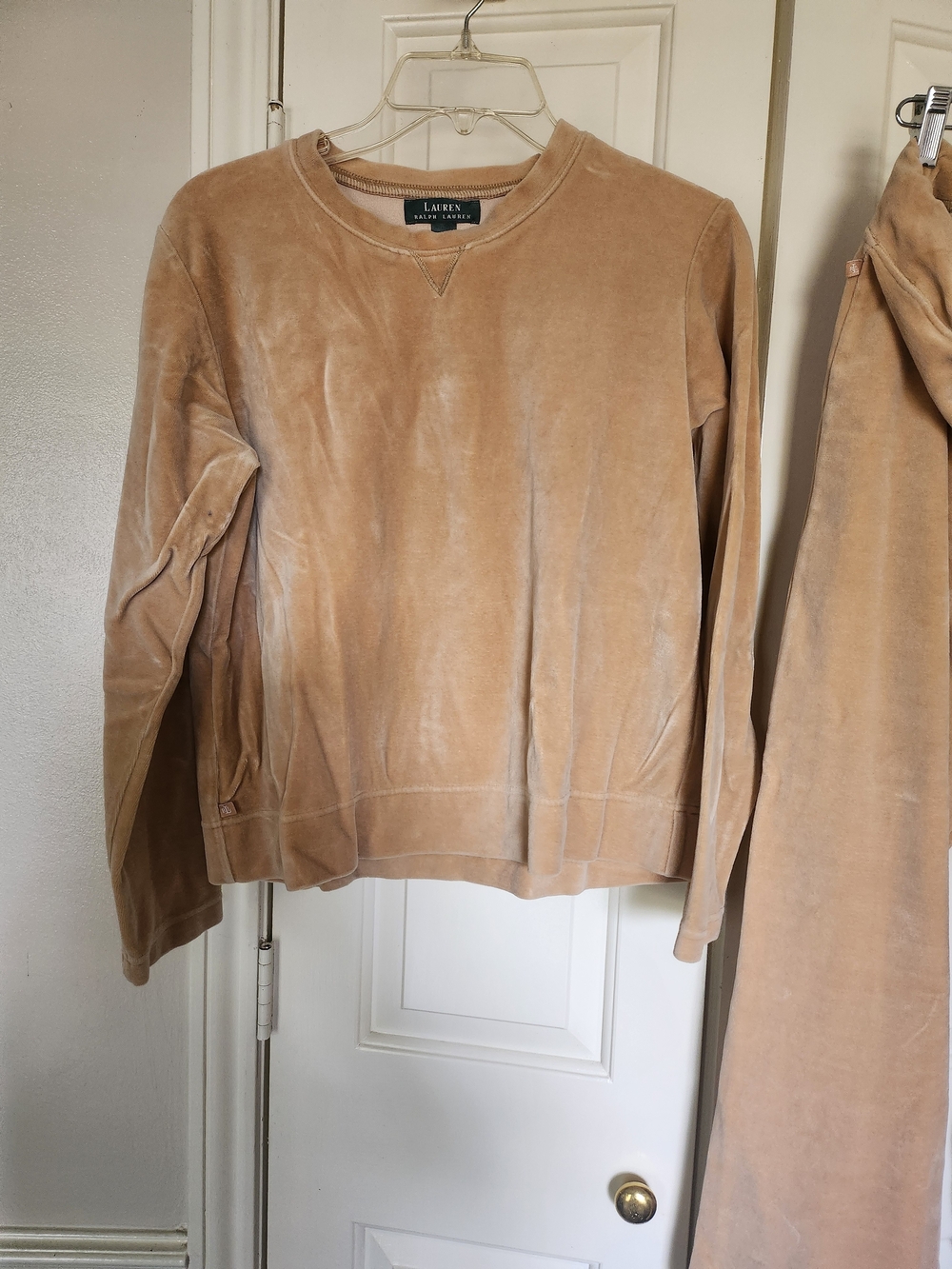 Lauren Ralph Lauren Tan Velvet Crewneck Sweatshirt
